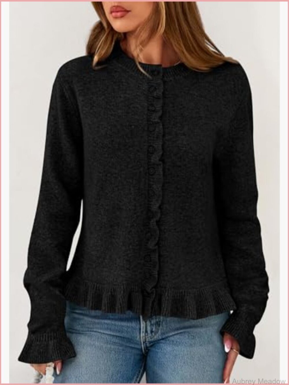 Chunky Knit Ruffle Open Front Cropped Cardigan - Picture 2 of 7